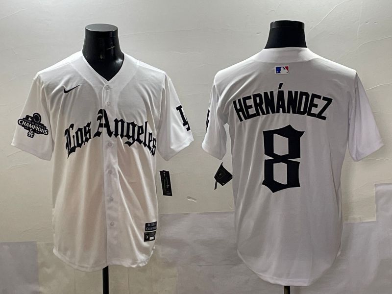 Men 2025 Los Angeles Dodgers #8 Hernandez White Five generations Joint Name Nike MLB Jersey style 5181->los angeles dodgers->MLB Jersey
